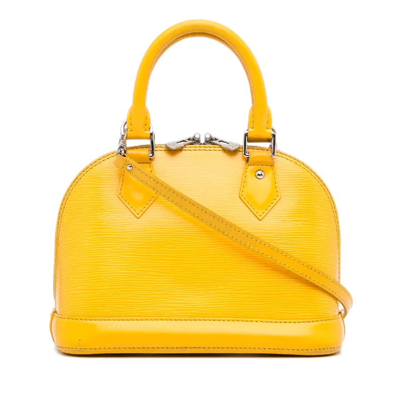 Louis Vuitton tote bags with a printed LV logo on the front for brand visibilityYellow Louis Vuitton Epi Alma BB Satchel