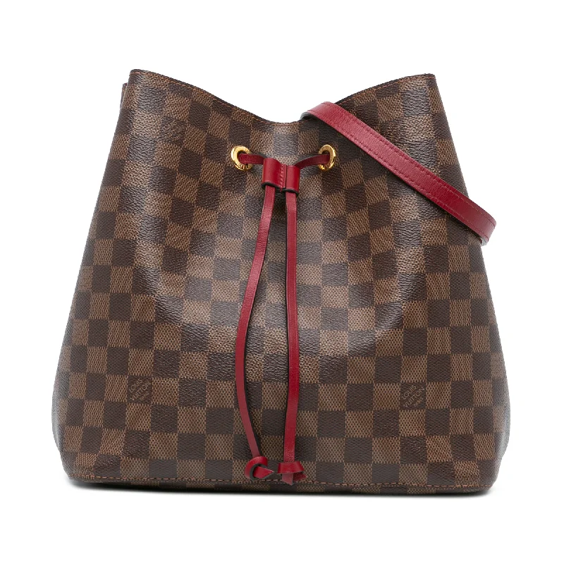 Louis Vuitton Twist bags with a contrast - colored interior for visual interestBrown Louis Vuitton Damier Ebene Neonoe Bucket Bag