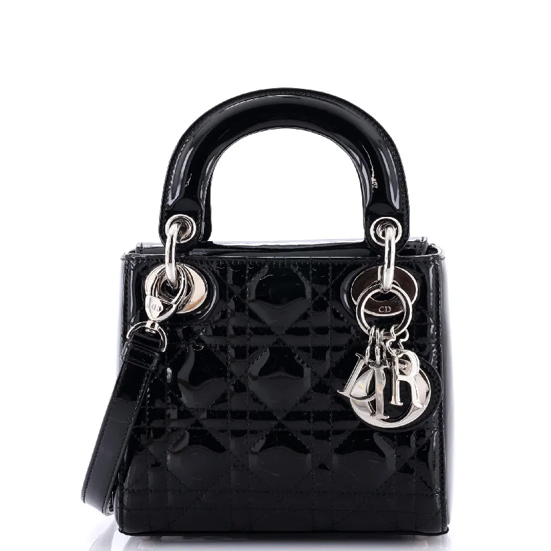 Christian Dior handbags with a snap - button closure and a decorative buckleLady Dior Bag Cannage Quilt Patent Mini