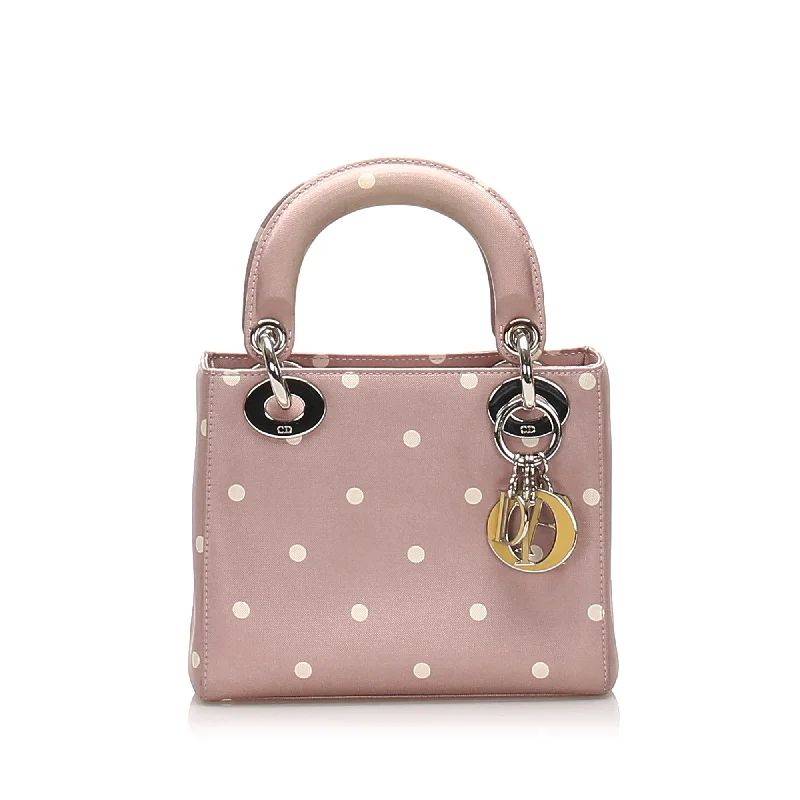 Christian Dior tote bags with a double - handle and shoulder - strap optionLady Dior Nylon Handbag Pink and White SHW