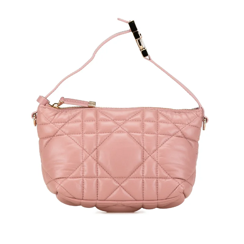 Christian Dior tote bags with a double - handle and shoulder - strap optionPink Dior Small Calfskin Macrocannage DiorTravel Nomad Pouch