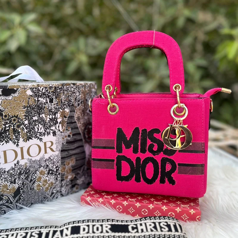 Christian Dior handbags with a detachable mirror for on - the - go touch - upsMISS DIOR Hand bag  Brand tag  Brand keychain  Brand belt Brand dustbag  (pink)