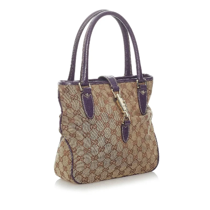 Women Gucci bags with a detachable mobile phone holderGucci GG Canvas Jackie Piston Lock Tote (32865)