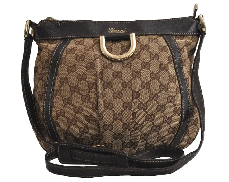 Women Gucci bags with a chain - link trim and a leather bodyAuthentic GUCCI Abbey Shoulder Cross Bag GG Canvas Leather 203257 Brown 7270J