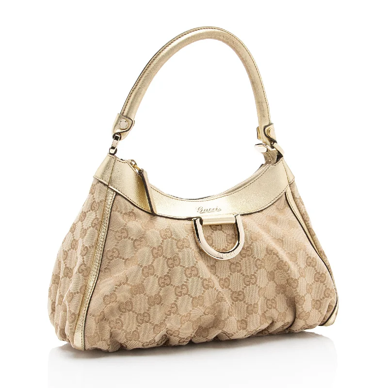 Women Gucci Sylvie bags with a crystal - embellished web stripeGucci GG Canvas Metallic Leather D Ring Small Hobo (SHF-nI1P2Q)