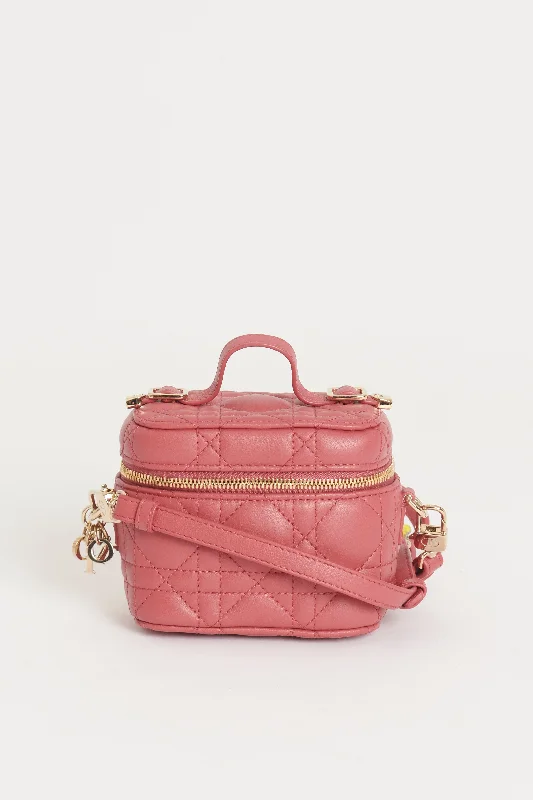 Christian Dior Saddle bags with a patent leather finish for a shiny lookPink Lambskin Preowned Lady Dior Micro Vanity Bag