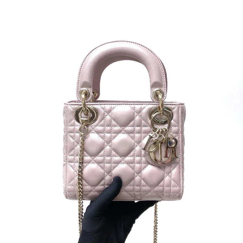 Contemporary Christian Dior handbags with a unique shapeMini Lady Dior Bag In Baby Pearly Pink with Champaign Hardware