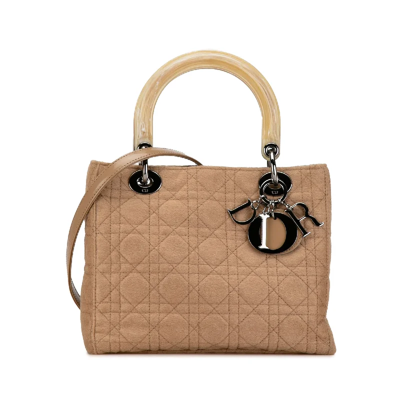 Christian Dior Saddle bags with a studded trim for a bold lookBrown Dior Medium Wool Cannage Lady Dior Satchel