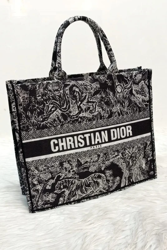 Christian Dior tote bags with a printed Dior logo on the frontNew Arrival: Burberry Women's Bag in 4 Colors - Fabric Material (Grey / Black)