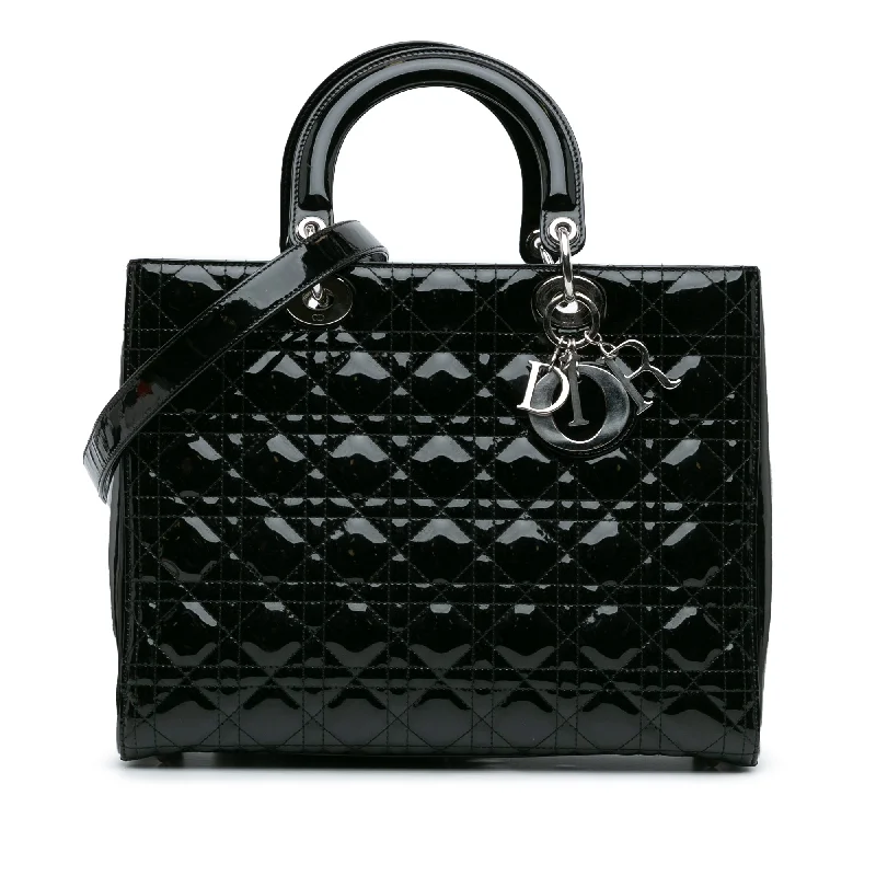 Christian Dior handbags with a snap - button closure and a decorative buckleBlack Dior Large Patent Cannage Lady Dior Satchel