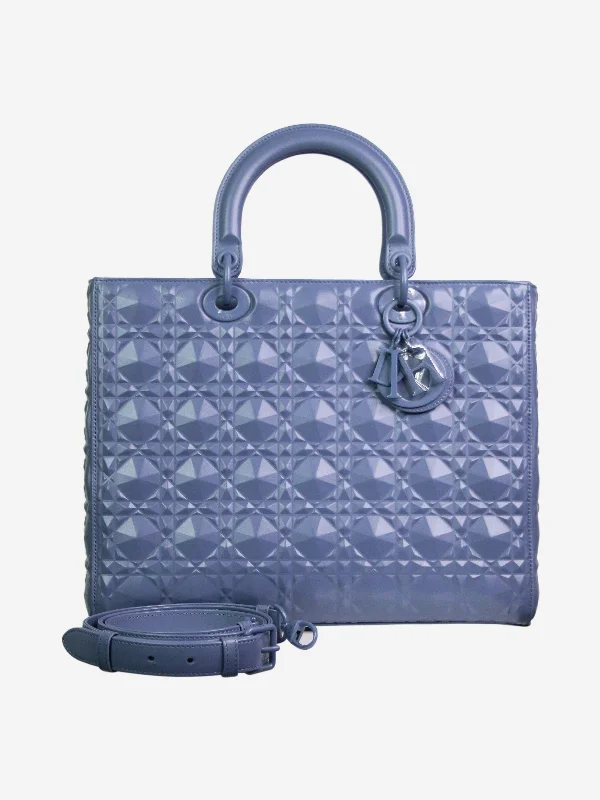 Christian Dior tote bags with a printed Dior logo on the frontBlue 2022 Lady Dior bag