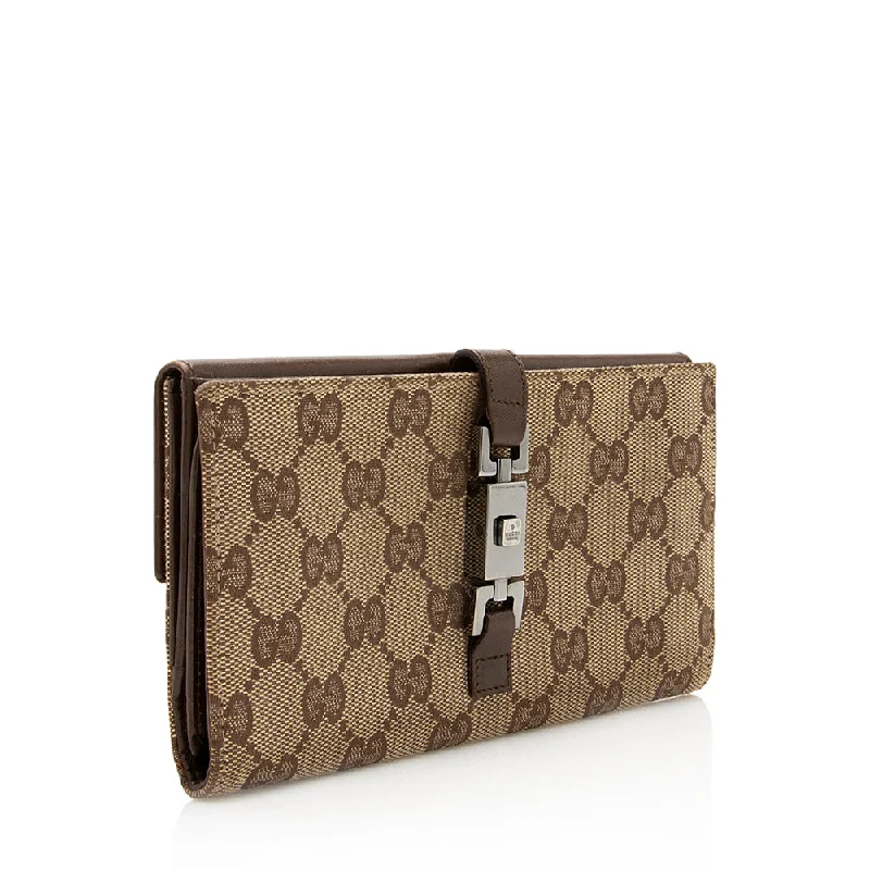 Gucci backpacks for women with a hidden back pocketGucci GG Canvas Jackie Long Wallet (SHF-20730)