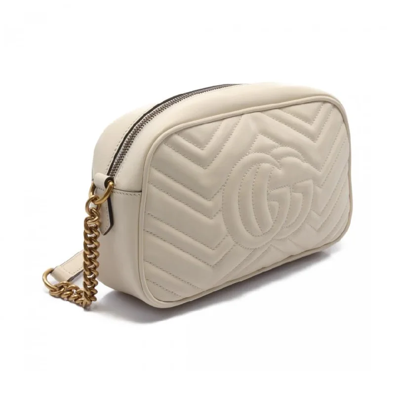 Women Gucci bags with a front - flap pocket for quick - access itemsGucci GG Marmont Chain Shoulder Bag Leather Off White 880201