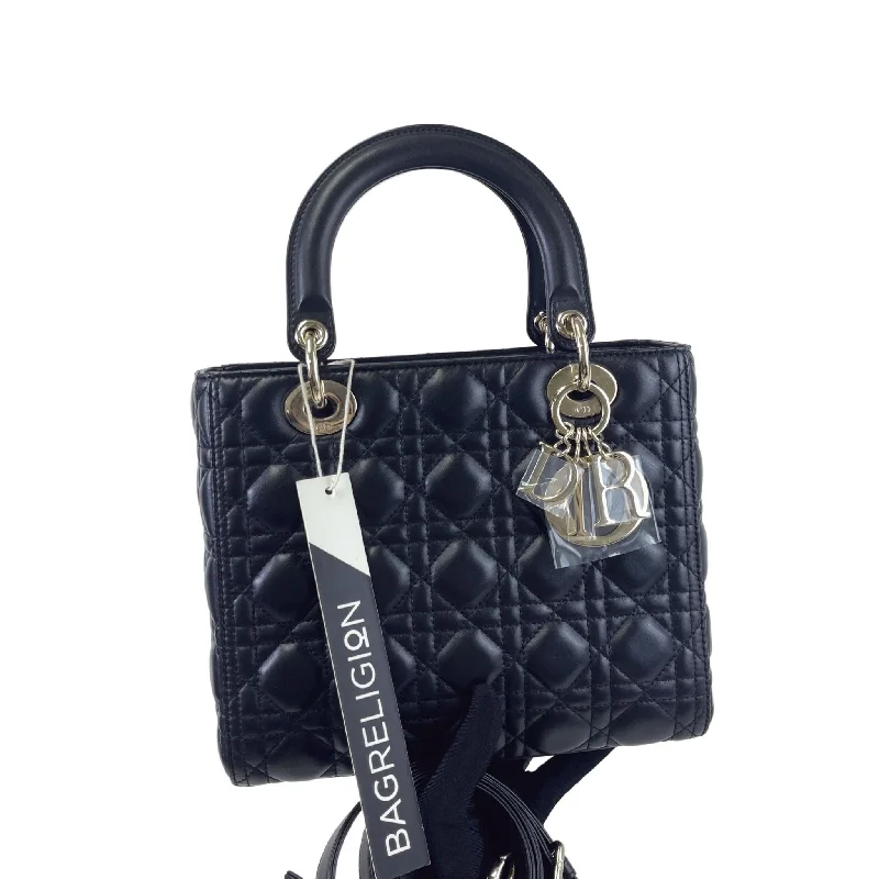 Christian Dior handbags with a removable shoulder strap for versatilityClassic Lambskin Medium Lady Dior Black SHW