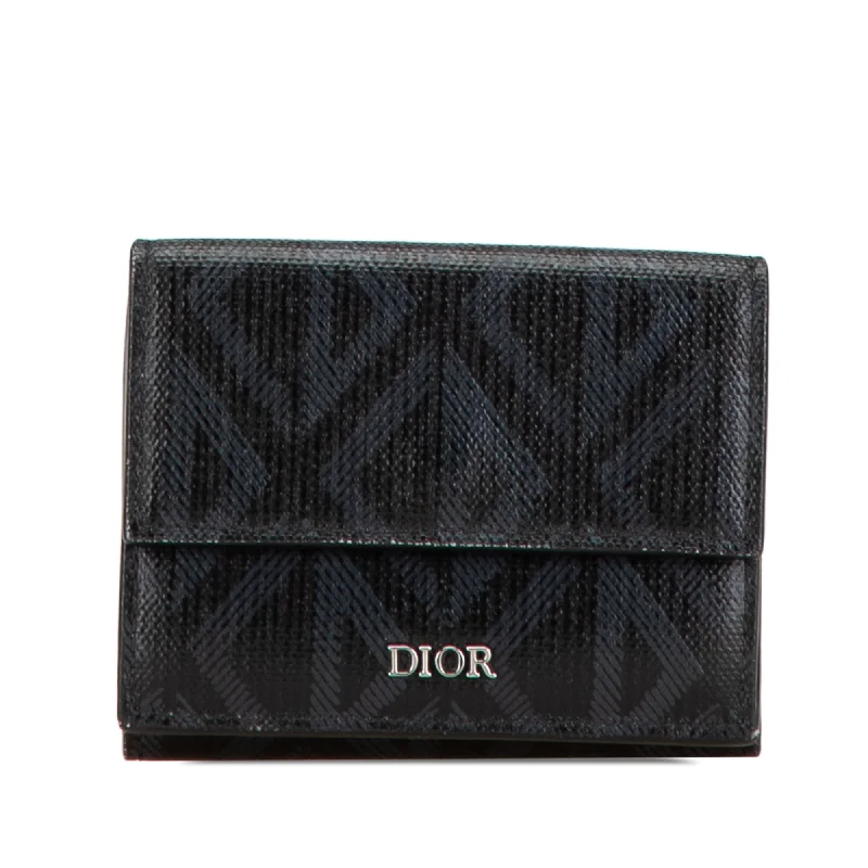 Christian Dior backpacks with a sleek, minimalist silhouetteBlack Dior CD Diamond Coated Canvas Trifold Wallet