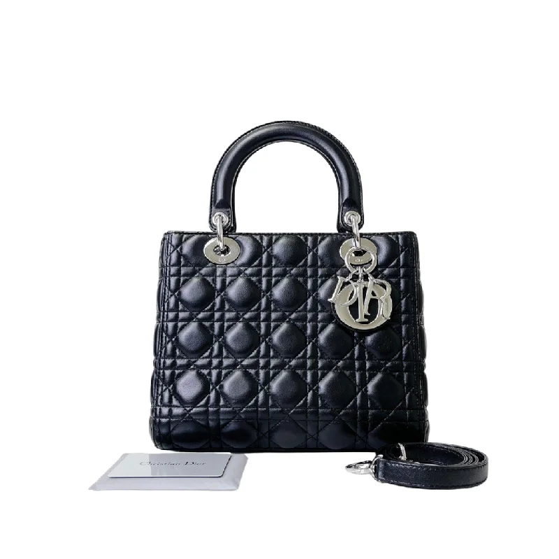 Luxury Christian Dior crossbody bags with a chain - link strapClassic Lambskin Medium Lady Dior Black SHW