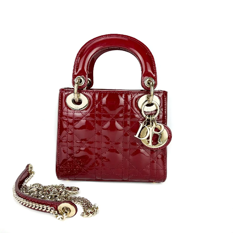 Christian Dior Saddle bags with a distressed leather finishMini Lady Dior Cherry Red GHW