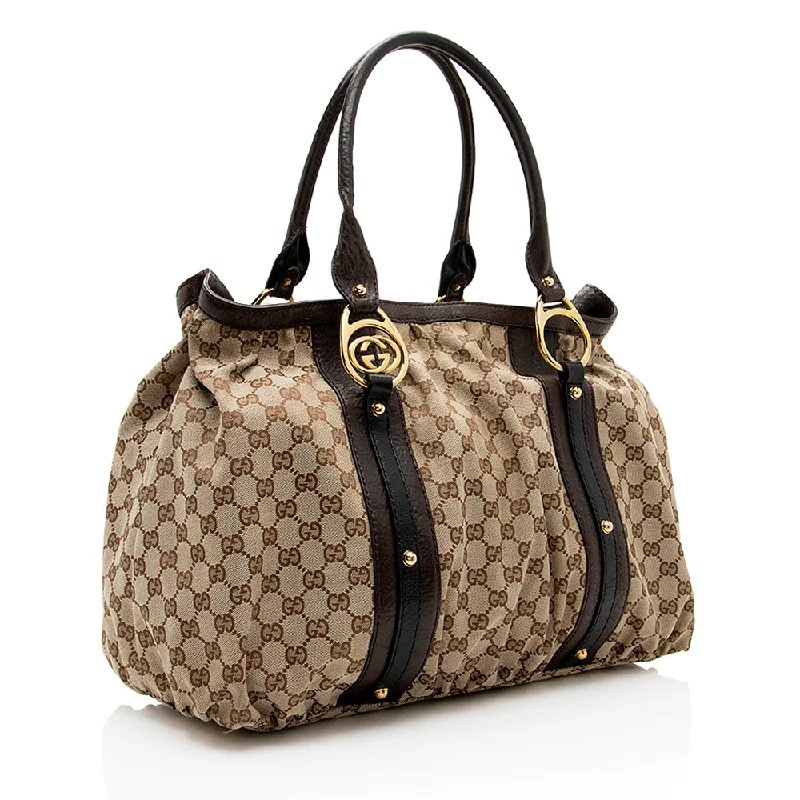 Gucci handbags for women with a back - zip pocketGucci GG Canvas Interlocking Medium Tote - FINAL SALE (SHF-19043)