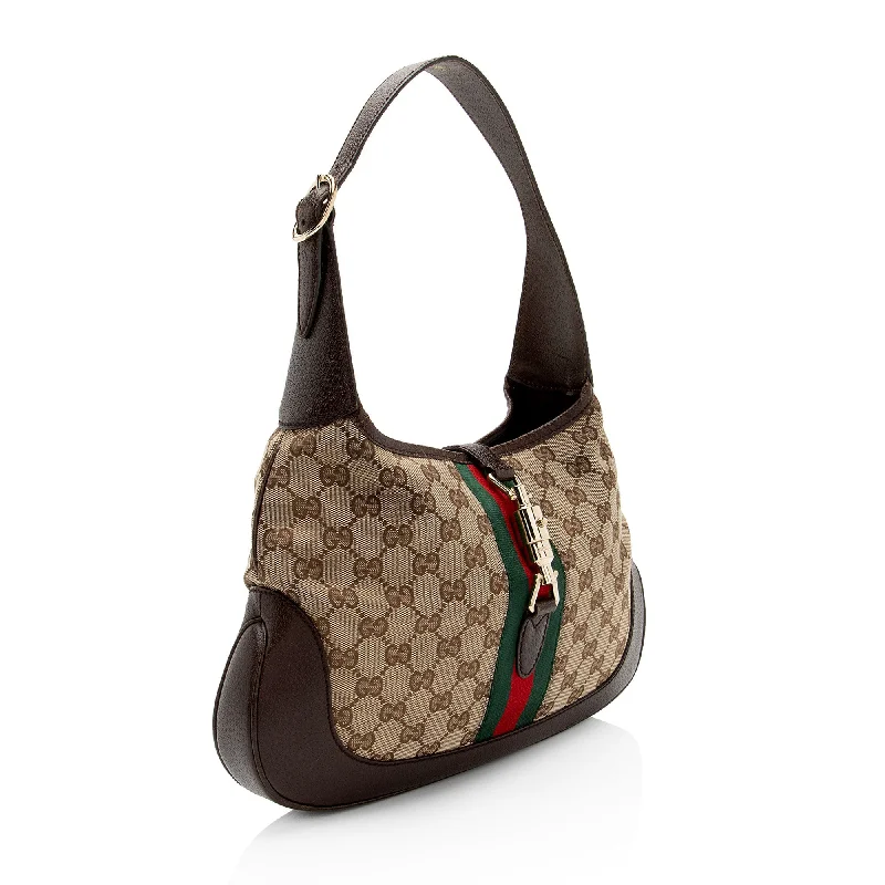 Women Gucci bags with a snap - button closure and a decorative charmGucci GG Canvas Jackie 1961 Small Shoulder Bag (NleaZy)