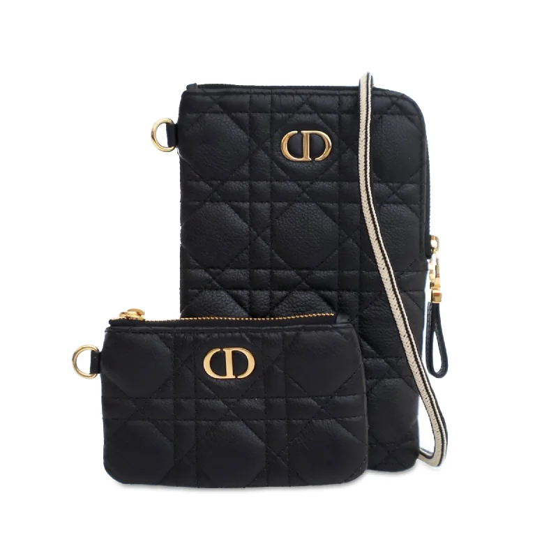 Christian Dior crossbody bags with a front - flap pocket for easy accessBlack Dior Supple Calfskin Cannage Caro Multifunctional Pouch