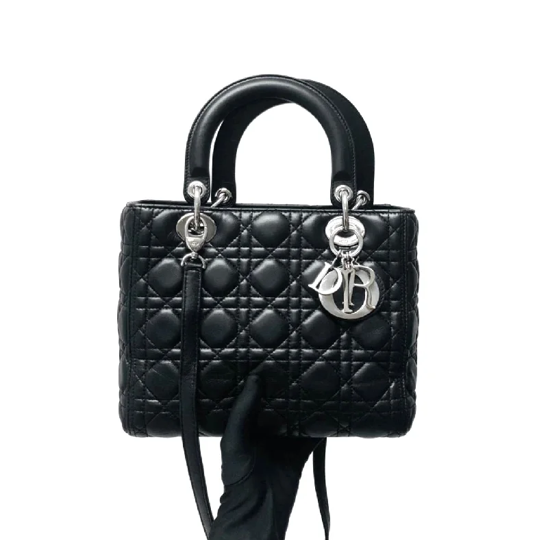 Christian Dior bags with a zip - top closure and multiple compartmentsClassic Lambskin Medium Lady Dior Black SHW