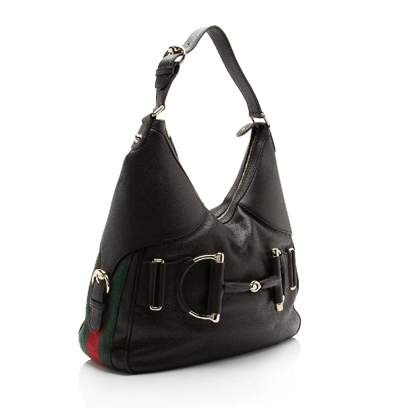 Ladies Gucci shoulder bags with a single - handle designGucci Leather Web Heritage Horsebit Large Hobo (SHF-mg2vZO)