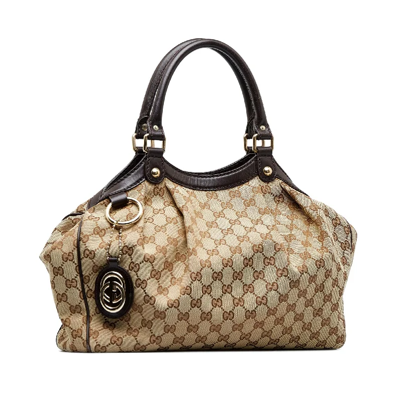 Women Gucci Sylvie bags with a leather - wrapped handleGucci GG Canvas Sukey Tote (SHG-9kpI7i)