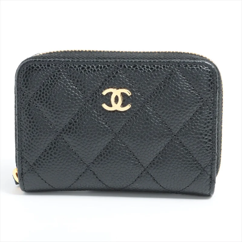 Chanel bags with iconic stitching detailsChanel Matelasse Black Caviarskin Zip Purse Coin Case Black - Microchipped