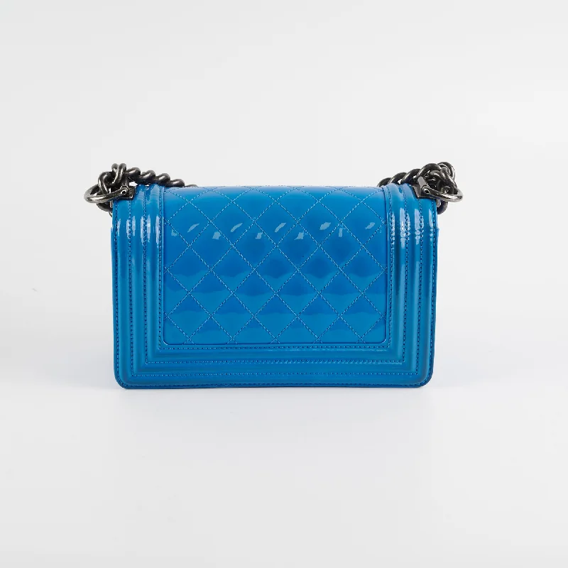 Chanel bags with exclusive seasonal designs and materialsChanel Small Boy Patent Blue Bag