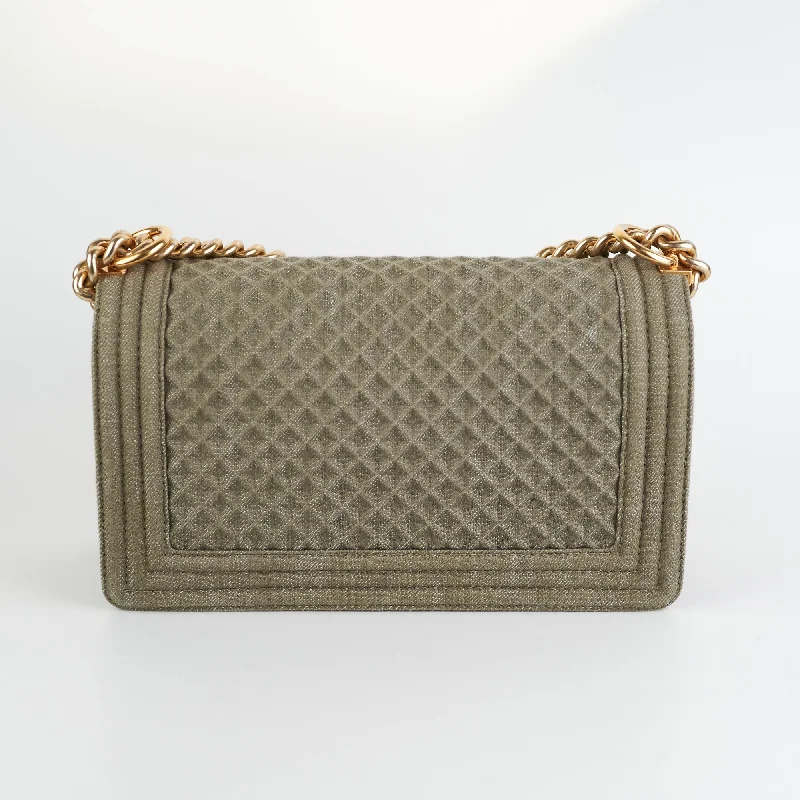 Chanel bags with iconic gold chainsChanel Old Medium Boy Denim Olive Shoulder Bag