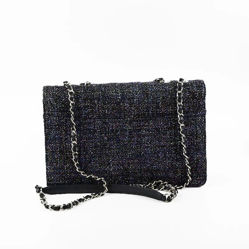 Chanel bags with gold, silver, and pearl accentsChanel Seasonal Tweed Black Flap Bag