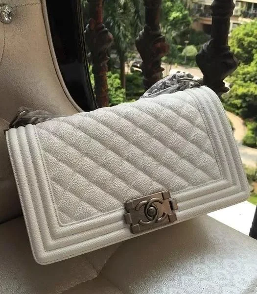 Chanel bags with iconic stitching detailsChanel Boy Medium Handbag White