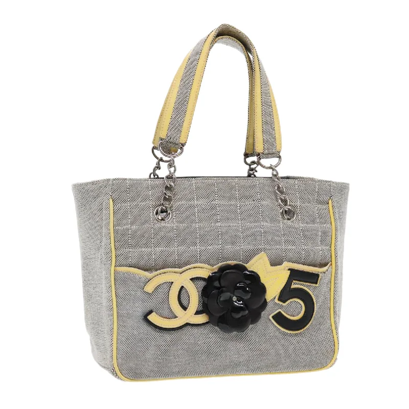 Chanel classicCHANEL Camelia Hand Bag No5 Canvas Gray Silver CC  94827A