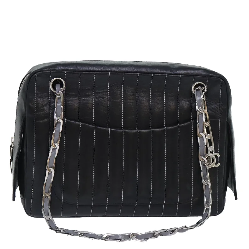 Chanel Handbag with Adjustable Strap for ComfortCHANEL Chain Shoulder Bag Leather Silver Black CC  bs18415