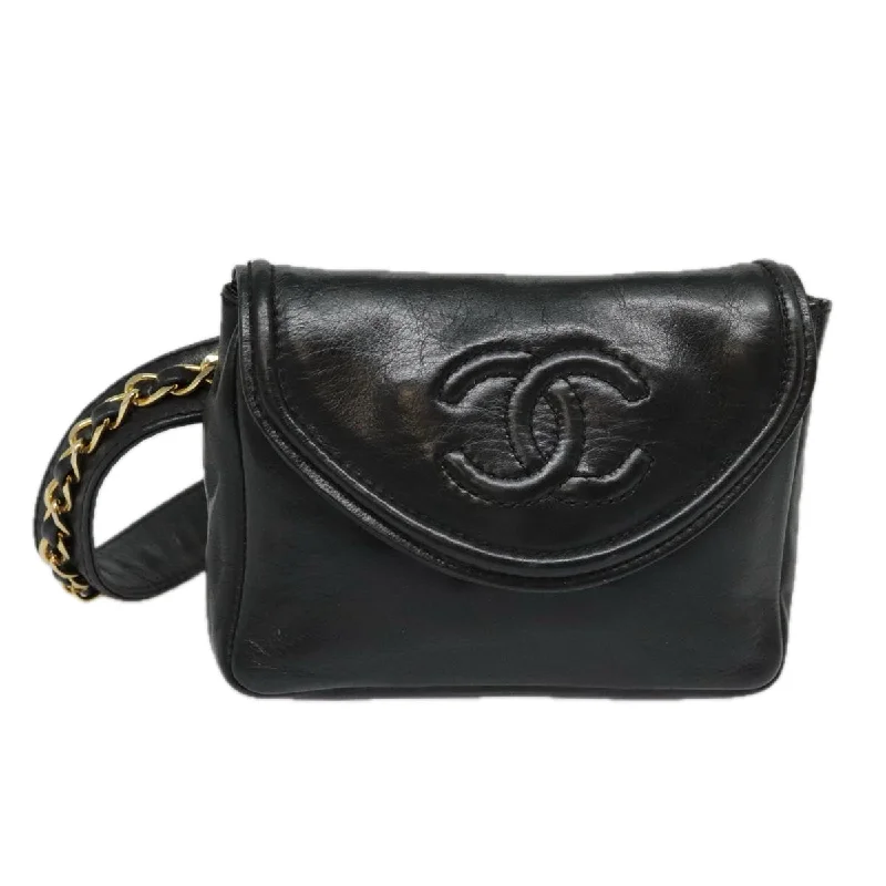 Chanel bags for a polished and professional appearanceCHANEL Chain Waist bag Lamb Skin Black Gold CC  bs18476