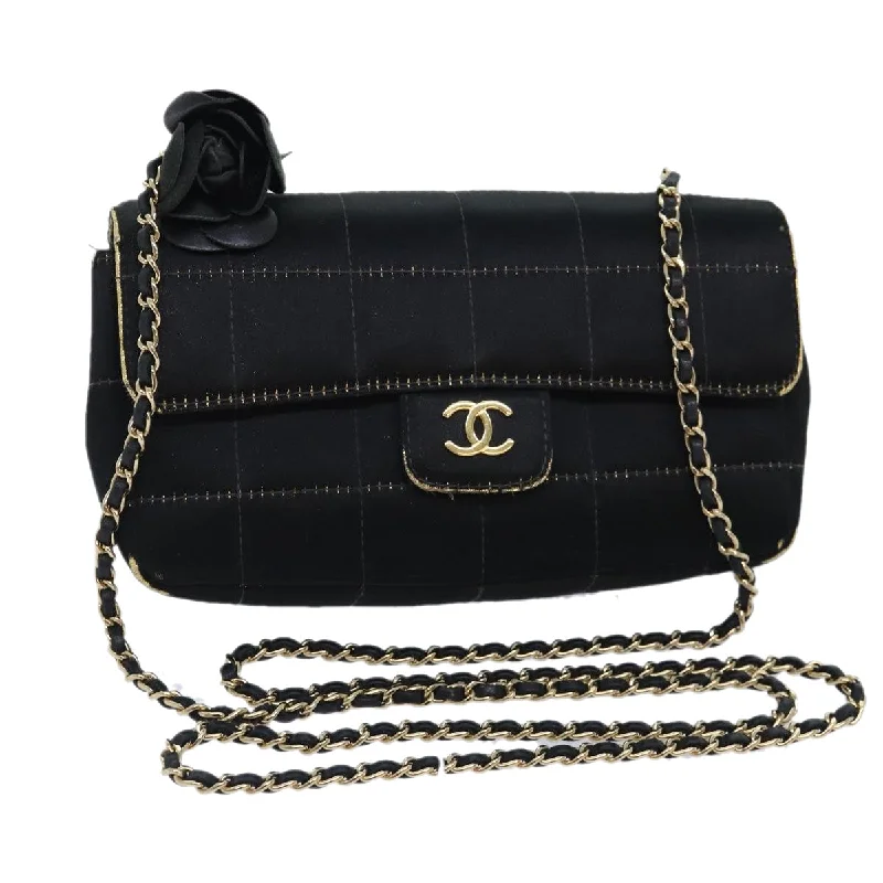 Chanel Lightweight Handbag for Daily ErrandsCHANEL Choco Bar Chain Shoulder Bag Satin Black CC  bs18254