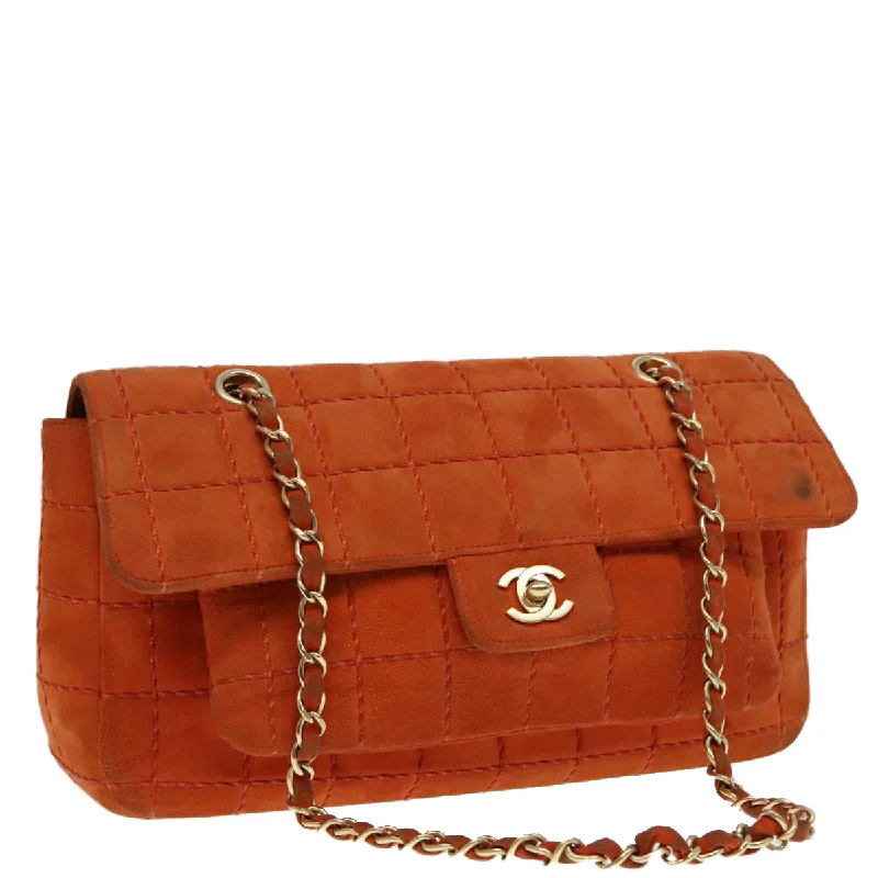 Chanel bags for women who appreciate fine craftsmanshipCHANEL Choco Bar Chain Shoulder Bag Suede Gold Orange CC  bs18325