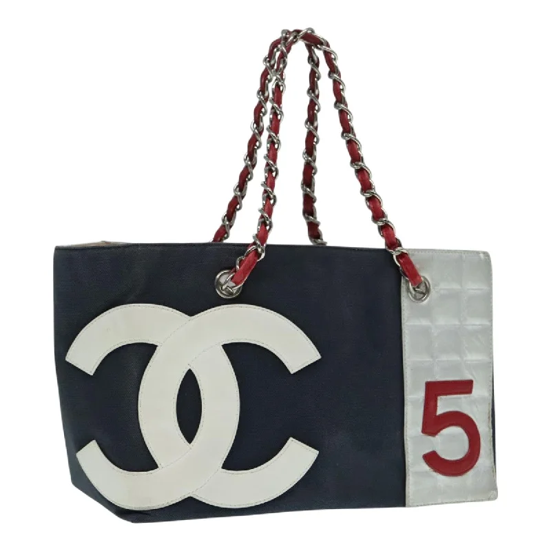 Chanel bags sale 2025CHANEL Choco Bar Chain Tote Bag Canvas Navy Silver CC  bs18482