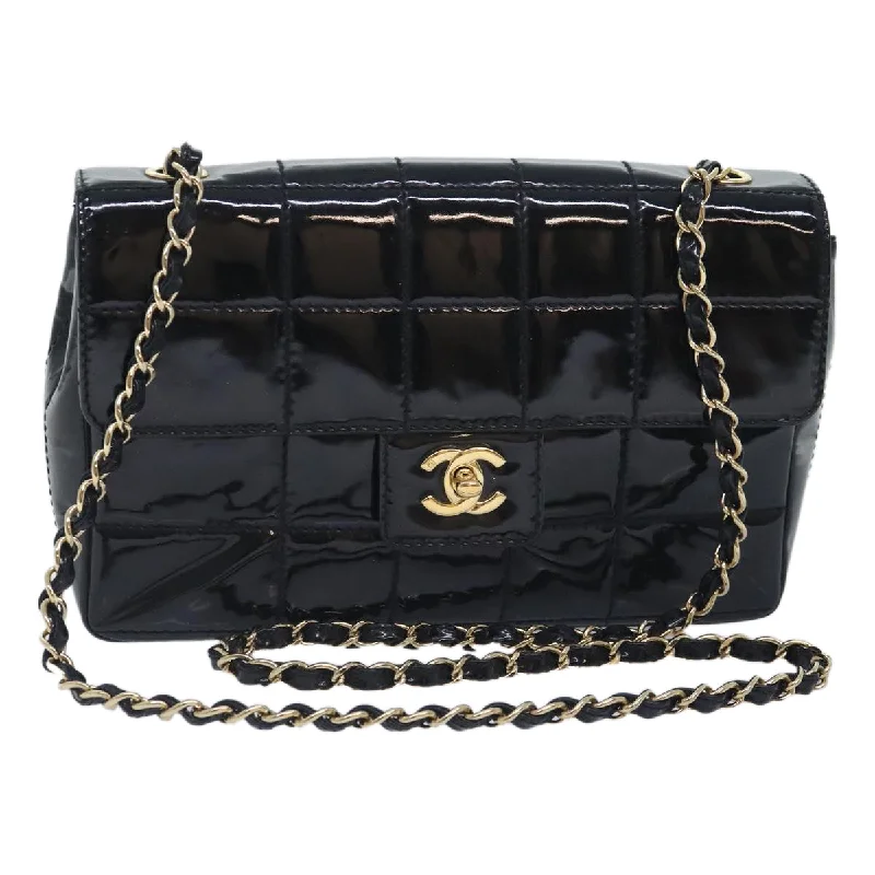 Chanel bags in luxury boutiques worldwideCHANEL Choco Bar Turn Lock Chain Shoulder Bag Patent leather Black CC  90804