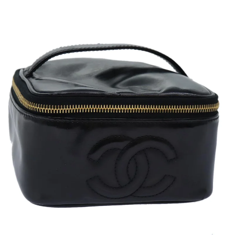 Chanel leather bags for everydCHANEL COCO Mark Vanity Pouch Patent leather Black Gold CC  yk14659