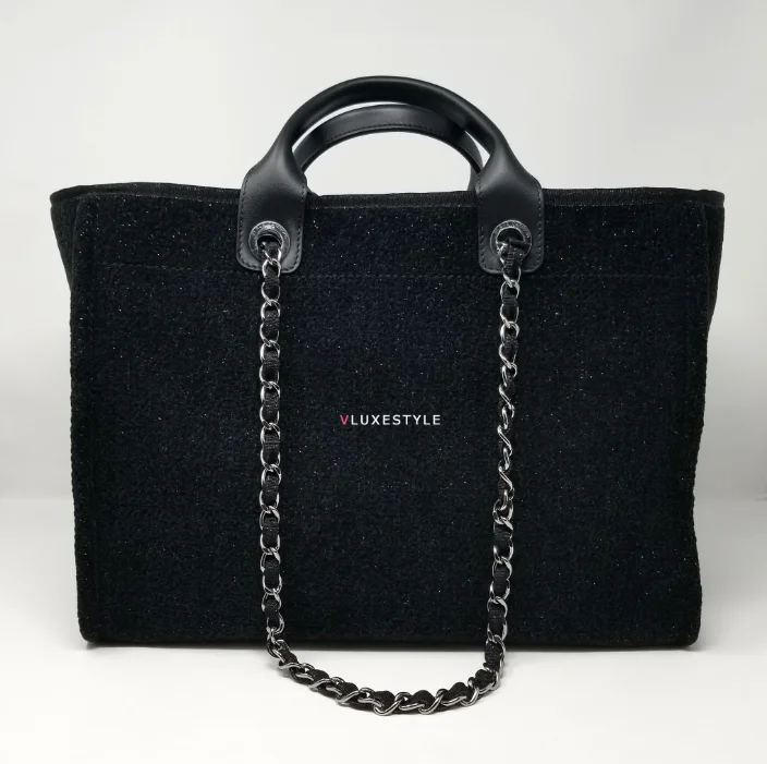 Chanel bags for women with a taste for high fashionChanel Deauville Fabric Tote Black With Grey, Black And White Stripes