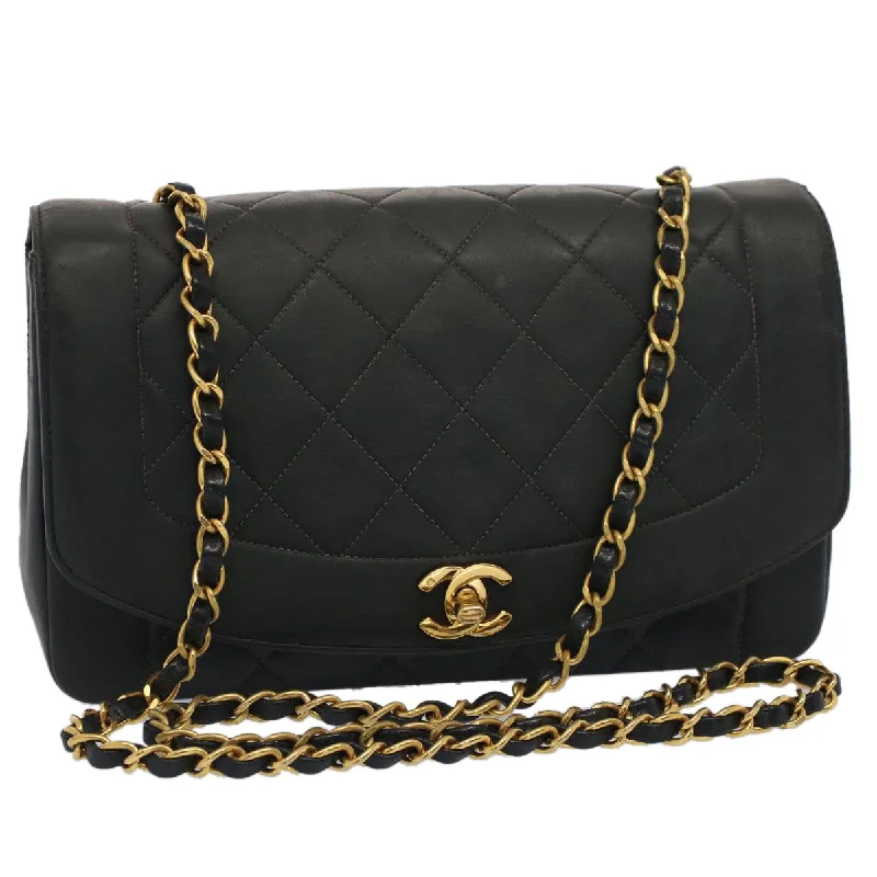 Chanel Handbag with Adjustable Strap for ComfortCHANEL Diana Matelasse Turn Lock Shoulder Bag Lamb Skin Black CC  51272A