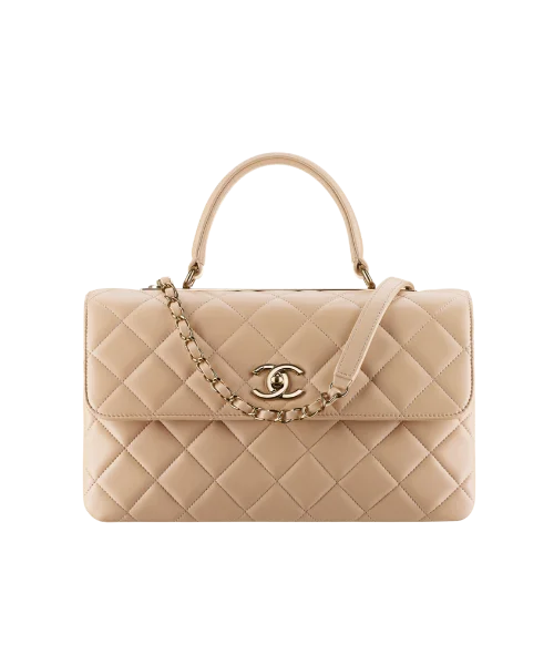 Chanel bags with chain and leather strap combinationsChanel Flap Bag With Top Handle Lambskin Beige