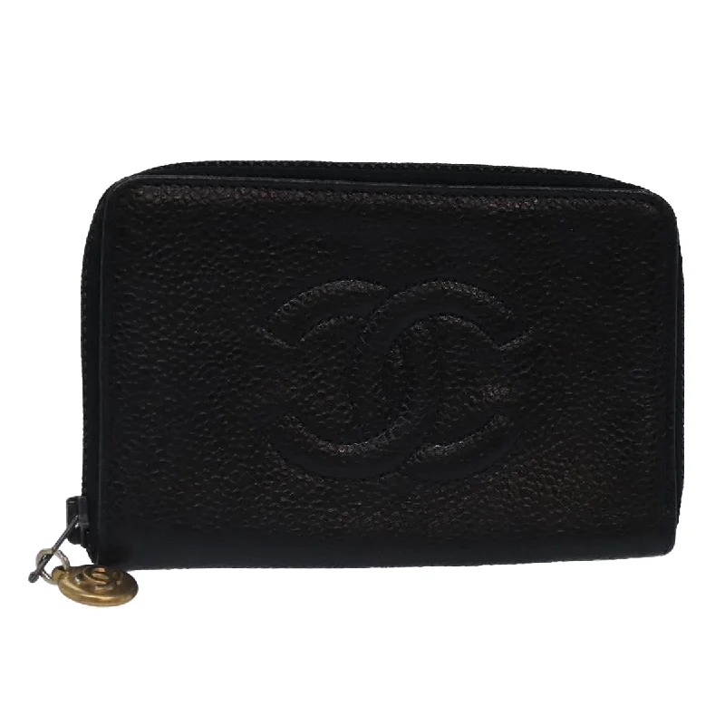 Chanel bags with intricate metal hardwareCHANEL Key Case Caviar Skin Black Gold CC  bs18348