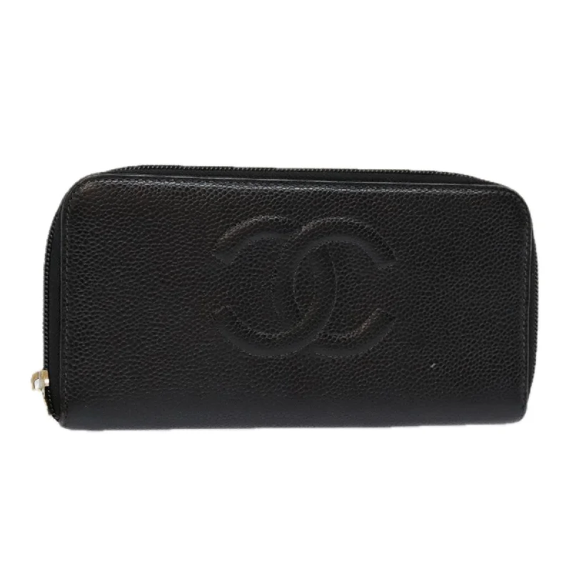 Chanel bags for the minimalist fashionCHANEL Long Wallet Caviar Skin Black Gold CC  bs18828