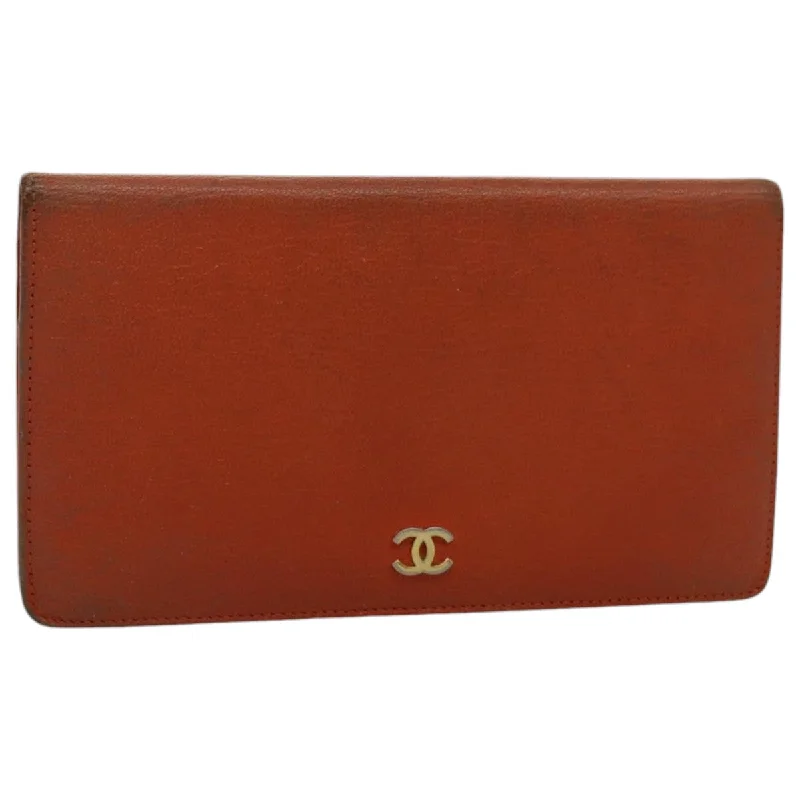 Chanel classicCHANEL Long Wallet Leather Orange Gold CC  bs19169