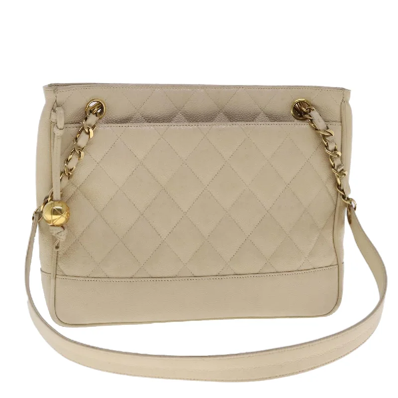 Chanel Designer Handbag with Unique DesignCHANEL Matelasse Chain Shoulder Bag Caviar Skin Beige CC  bs18887