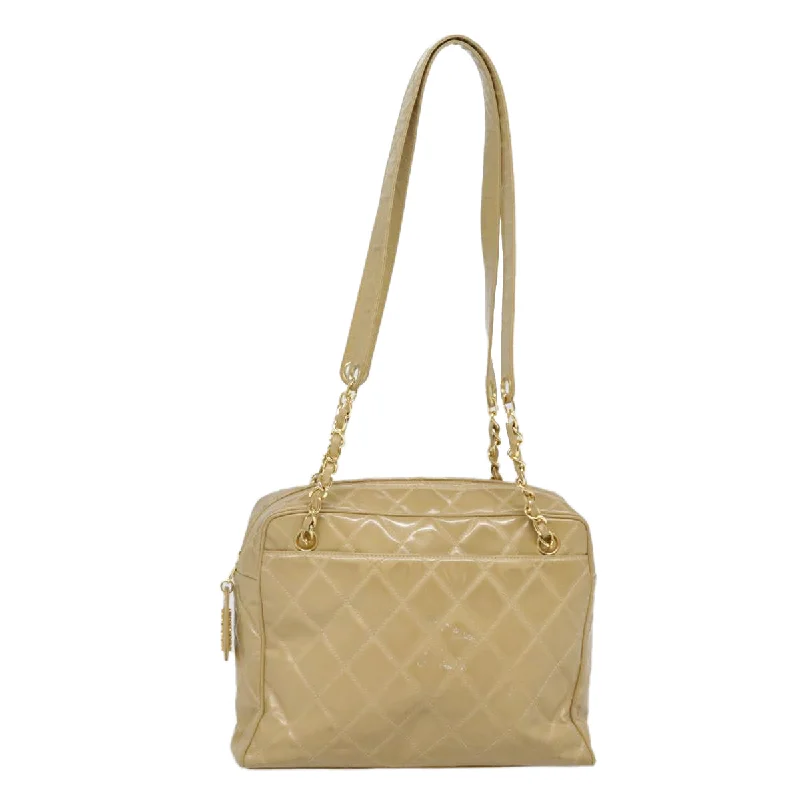 Chanel bags for the minimalist fashionCHANEL Matelasse Chain Shoulder Bag Enamel Beige Silver CC  88244