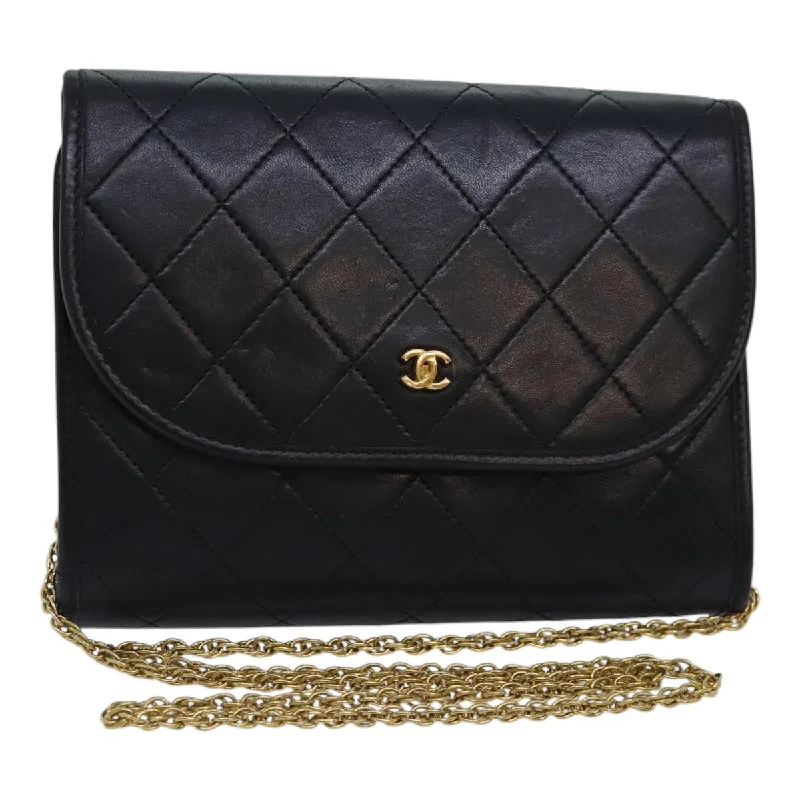 Chanel bags with iconic gold chainsCHANEL Matelasse Chain Shoulder Bag Lamb Skin Black Gold CC  93307A