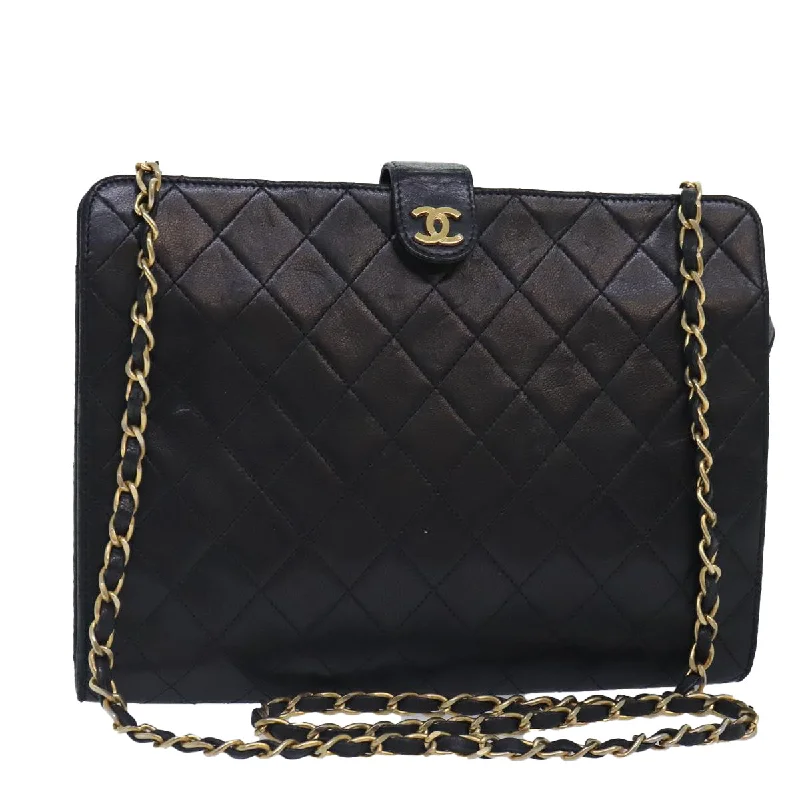 Chanel bags for those who value investment piecesCHANEL Matelasse Chain Shoulder Bag Lamb Skin Black Gold CC  bs18351